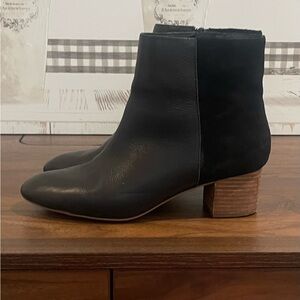 Crown Vintage Black Ankle Boots with Wooden Heel